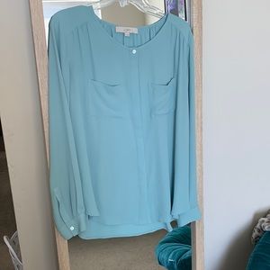 Blue button up blouse